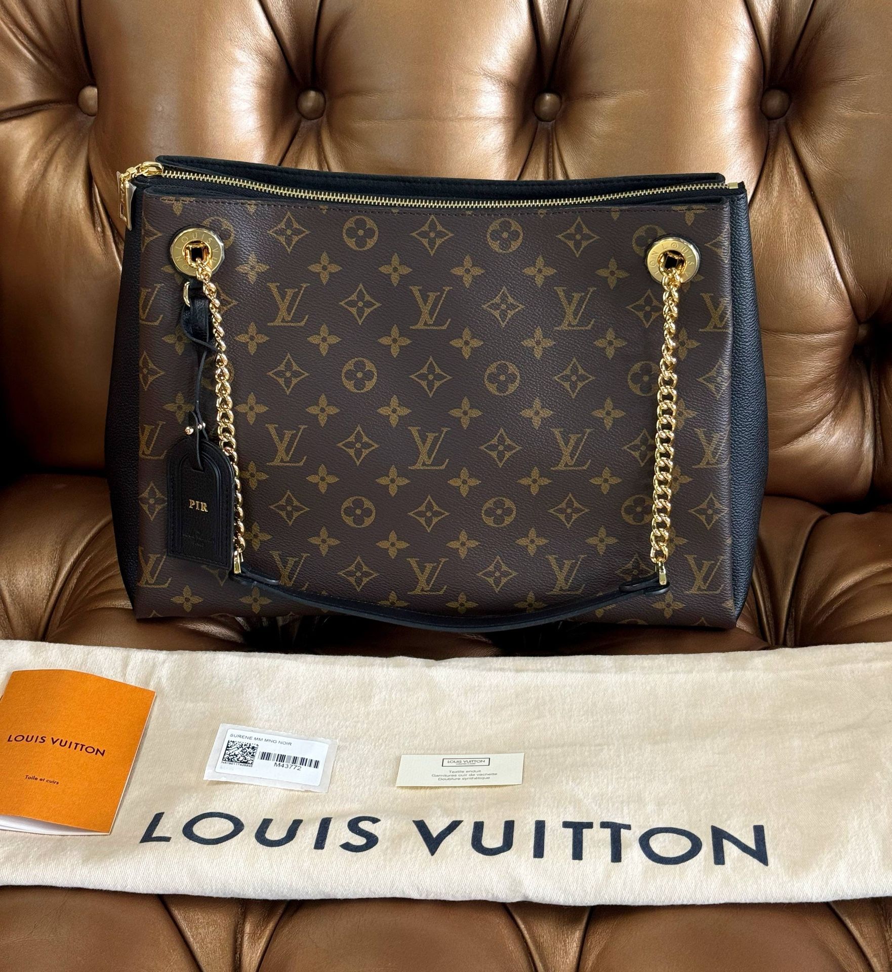 Louis Vuitton Monogram Suresnes MM Shouler Bag Brown Noir Tag Dust Bag Booklets M43772
