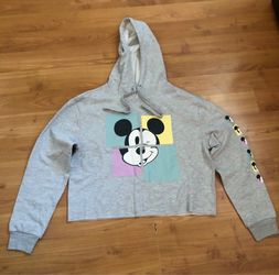 Disney Sweatshirt Women Large Mickey Mouse Crop Top Hoodie Graphic Long Sleeve NWOT