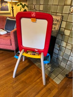 Step2 All Around Easel for Two Plastic Red Toddler Chalkboard and Magnetic Whiteboard