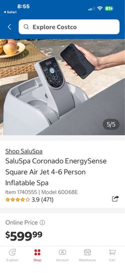 SaluSpa Coronado EnergySense Square Air Jet 4-6 Person Inflatable Spa