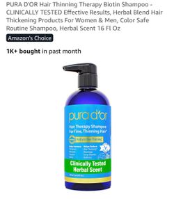 PURA D'OR Hair Thinning Therapy Biotin Shampoo - CLINICALLY TESTED Effective Results