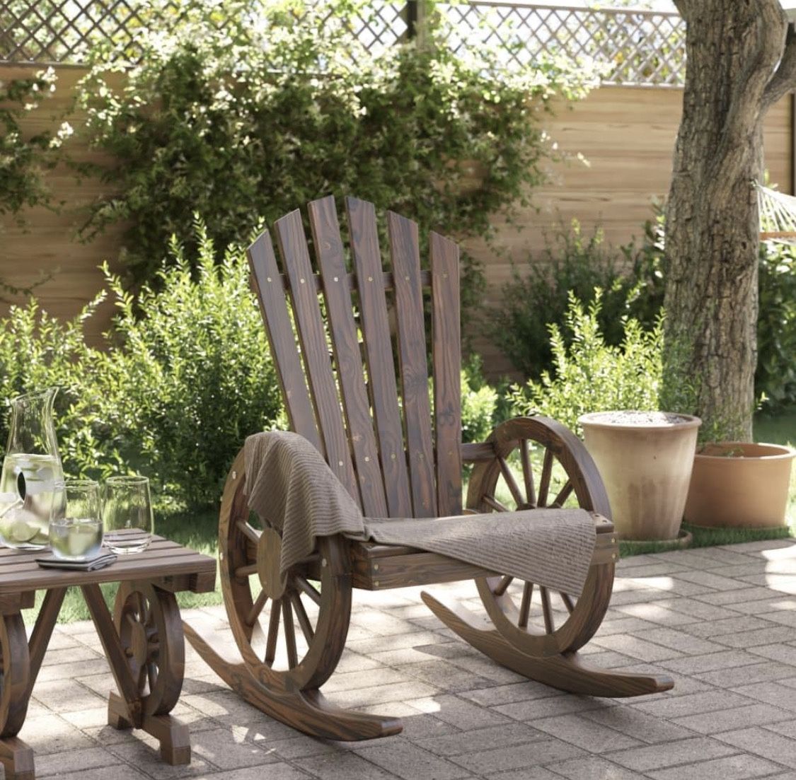 Dark Brown Wooden Rocking Adirondack Chair, Outdoor Rocking Chair, Patio Rocker Chair [NEW] **Assembly Req** 