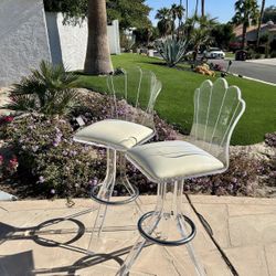 Vintage Mid Century Hill Manufacturer Lucite & Chrome Swivel Bar Stools
