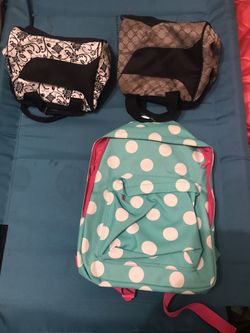 One backpack and two lunch bags