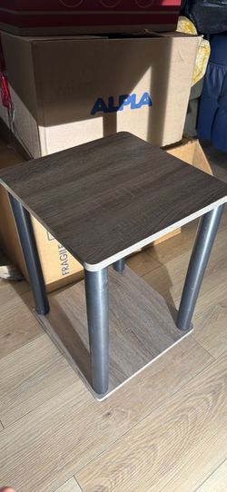 Furinno turn-N-tube engineered wood end table,French oak/ black,set of 2