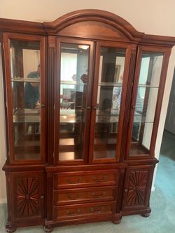 Cherry Wood China Cabinet with Glass Doors
