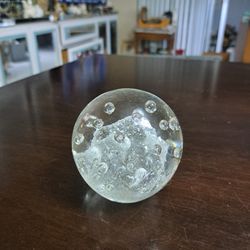 Vintage Clear Bubbles Round Crystal Ball Paperweight Infused With Bubbles Over A Cloud, 1LB 3OZ & Measures 3"