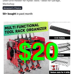 Wall Power Tool Organizer Drill Holder Outlets Adjustable Wall Garage Tool Rack with Charging Station Hook Screwdriver Holder for Work Area