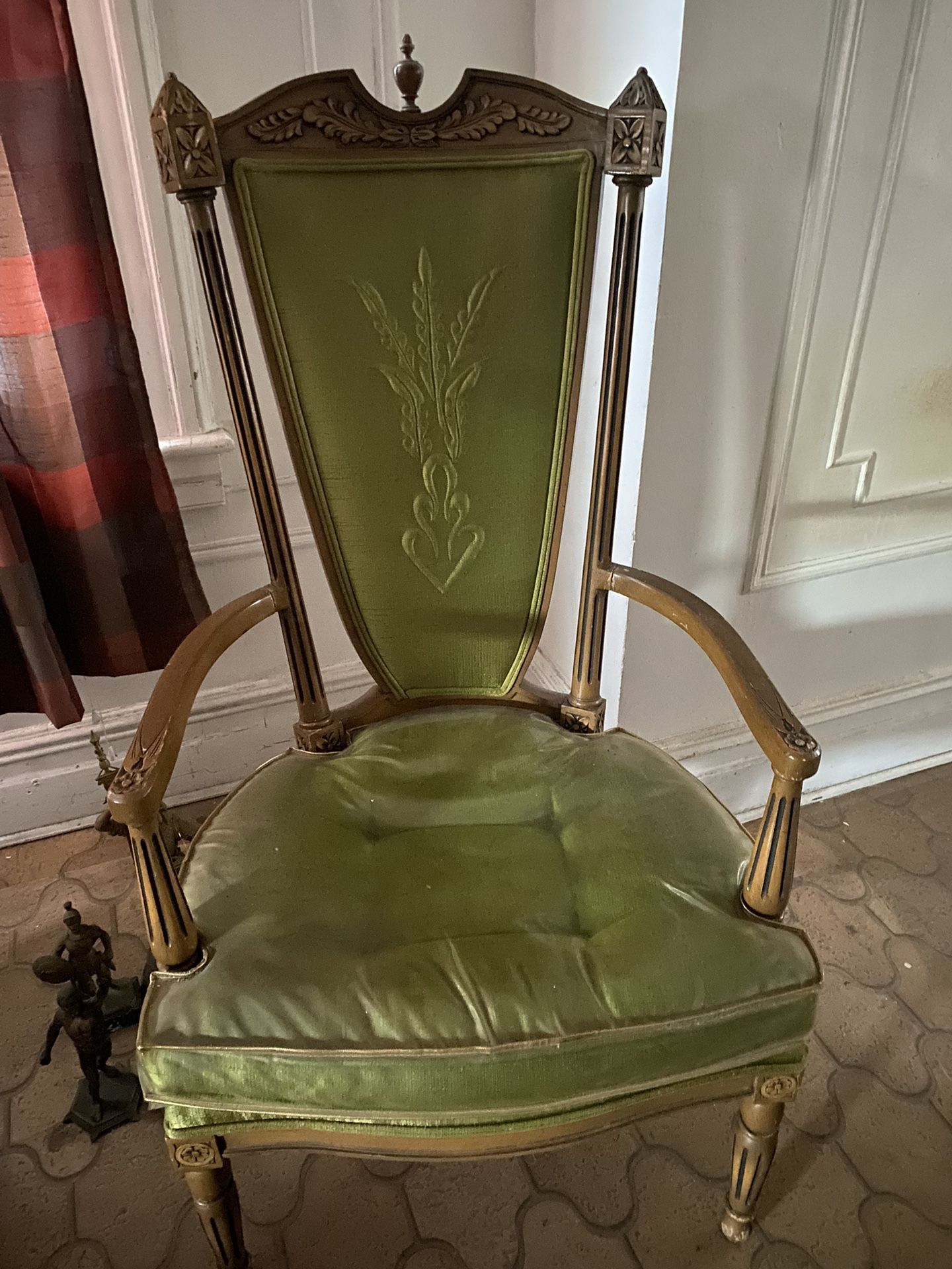 Vintage Green High Back Plastic Coated Wood Chair