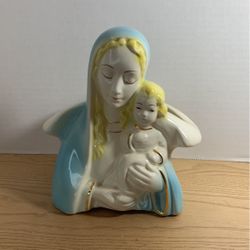Vintage Madonna And Child Ceramic Planter 8” X 8” L5