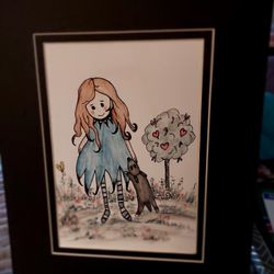 Original, Signed Watercolor.  Girl W/Dog