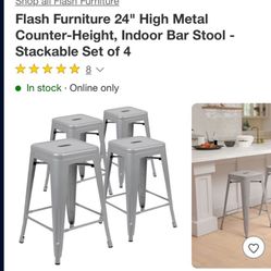 Flash Furniture 24" High Metal Counter-Height, Indoor Bar Stool - Stackable Set of 2 (NOT 4)