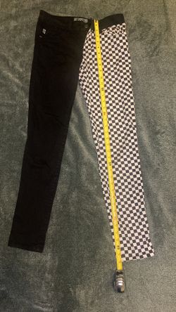 Checkered Split Leg Skinny Jeans
