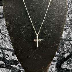 925 Sterling Silver Cubic Zirconia Angel Wings Cross
