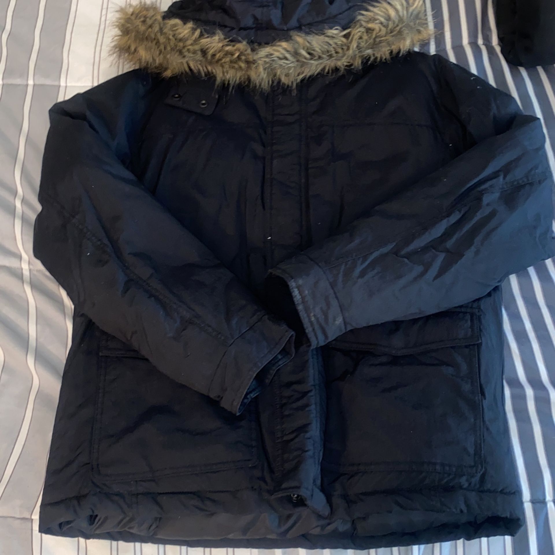 Large Black Jacket W/fur Around Hood 