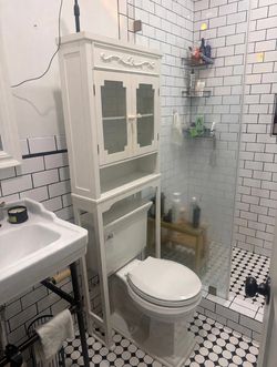 White Over-Toilet Bathroom Cabinet with Glass Doors – $10