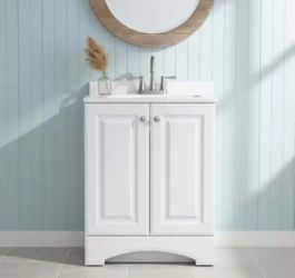 Glacier Bay 25 in. Single Sink White Freestanding Bath Vanity with White Cultured Marble Top- see description