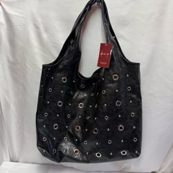 NWT Her Scriipt Black Studded Hobo Bag - Y2K Goth Grunge Grommet Tote