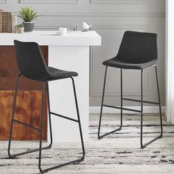 Barton Bar Height Bar Stools Set of 2, 30" Barstools With Backs For Kitchen Island Counter, Modern Bar Stools For Kitchen Island, Easy Assembly, Black