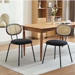 Set of 4, Mid-Century Modern Velvet Upholstered Dining Room Chairs with Rattan Backrest & Sturdy Metal Legs, Perfect for Kitchen, Living Room, Recepti