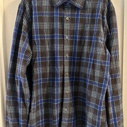 Bugatchi UOMO Mens Blue Plaid  Shirt Large