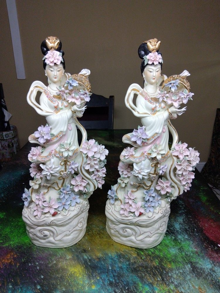 22' Inches Tall Twin Porcelain Figurines
