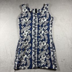 Royal Creations Hawaii Women’s L Blue Hibiscus Floral Cotton Mumu Dress #112