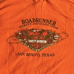 Rare 2007 Harley Davidson Orange Roadrunner San Benito TX Graphic Shirt 2XL 3XL