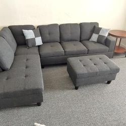 Brand New Black Gray Sectional And Ottoman