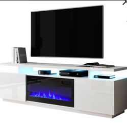 Tv Entertainment Console With Fireplace And LED lighting 