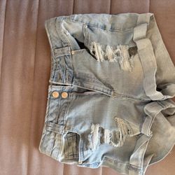 Distressed Light Wash Denim Shorts