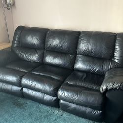 3-Piece Black Leather Recliner Sofa Set