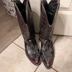 Cherry Color With Black Lizard Inlay Men's Cowboy Boots Size 9 E