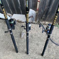 3 10ft Fishing Poles Rods Reel Combo