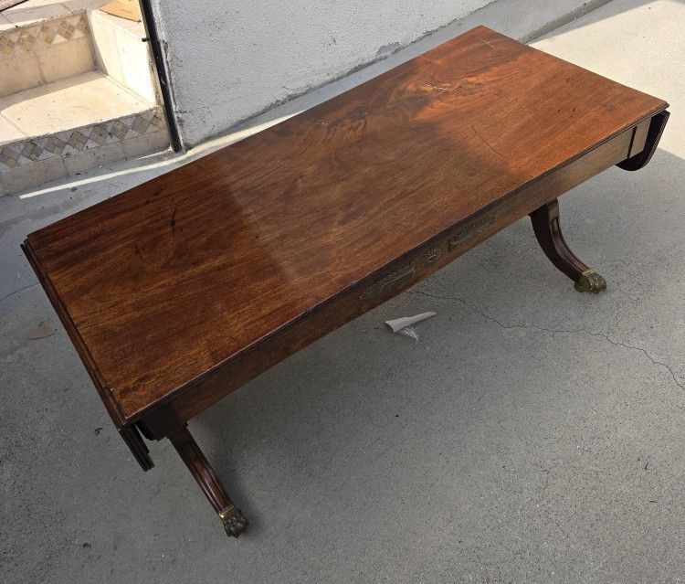 Antique Coffee Table With Wings Brass Caster Wheels Beautiful