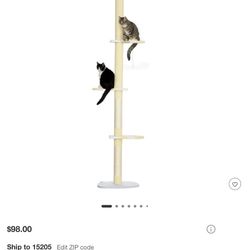 NEW “Multipet” 4-Tier Tall Cat Tower, Grey, Floor to Ceiling Cat Tree, Height Adjustable 87 - 107 Inch with Plush Platforms, Sisal Scratching Posts