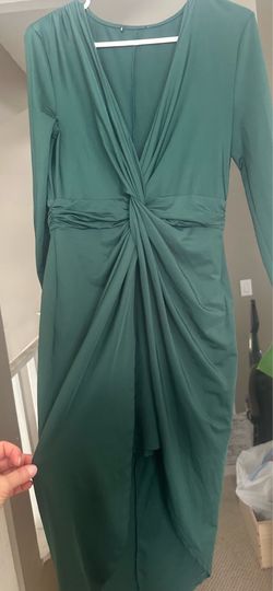 Elegant stretch Teal Twist-Front Long Sleeve Dress
