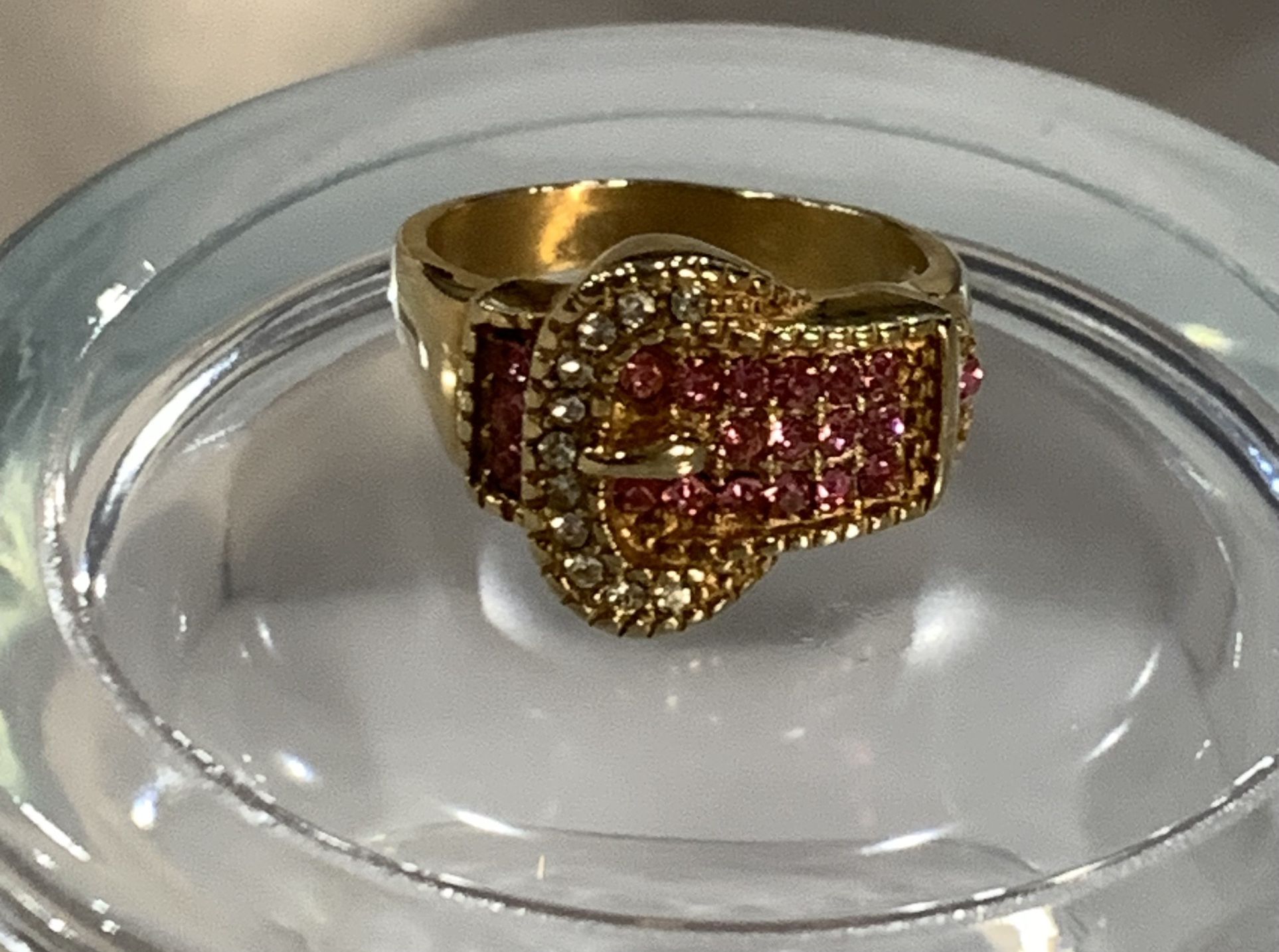 Buckle Ring. Size 8.  Beautiful Pink Stones  