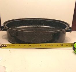 Vintage Granite Ware Black Speckled Oval Roasting Pan Lid Made In USA 14" x 10"