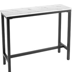 Bar Height Table – 47” White Marble Look – Like New 