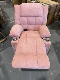 360° Rotating Recliner with Massage and Heating Functions, Cup Holder and Manual Tilt Mechanism, Suitable for Living Room and Bedroom (Fabric, Pink)