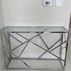 Modern Glass & Silver Console Table 