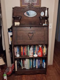 Antique drop front oak bookshelf