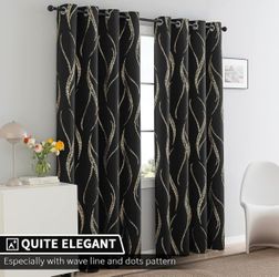 Black Blackout Curtains for Livingroom Foil Print W52 x L84-inch