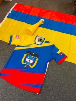 Nuevo paquete Colombiano de playera, bandera y trompeta