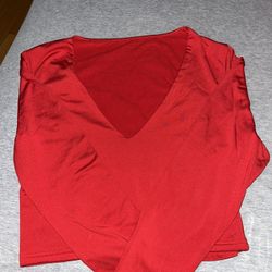 Red Long Sleeve Crop Top