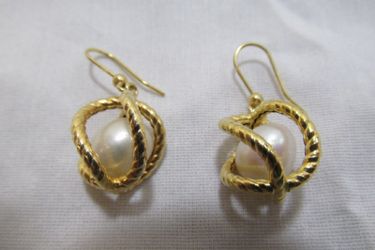 14K Gold Caged Freshwater Pearl Earrings