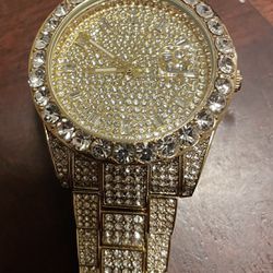 Gold Plated CZ Diamond Watch 