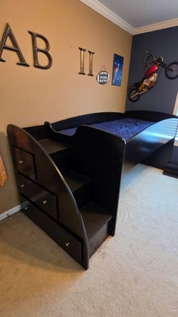 Brown Wooden loft-style bed -Twin