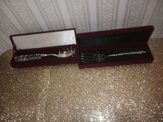Towel Silverplated Copenhagen Serving Fork or  Pasta Server With Lead Crystal Handle.